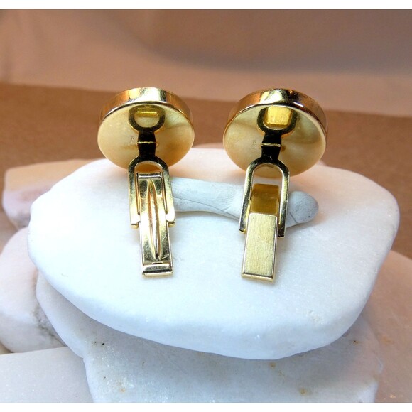 Estate VTG 14k Solid Yellow Gold Black Onyx Cufflinks 15.6 gr Wedding Tuxedo - Picture 3 of 7